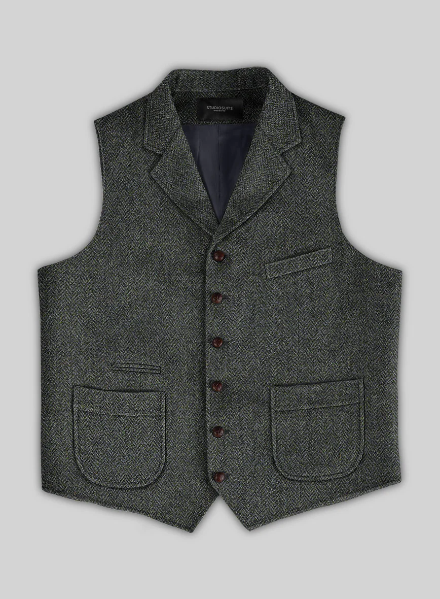Harris Tweed Ridge Blue Herringbone Hunting Vest