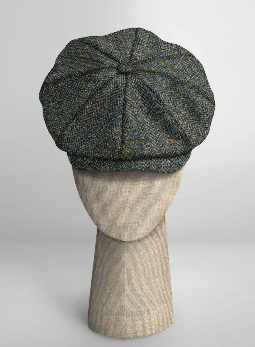 Harris Tweed Ridge Blue Herringbone Newsboy Cap
