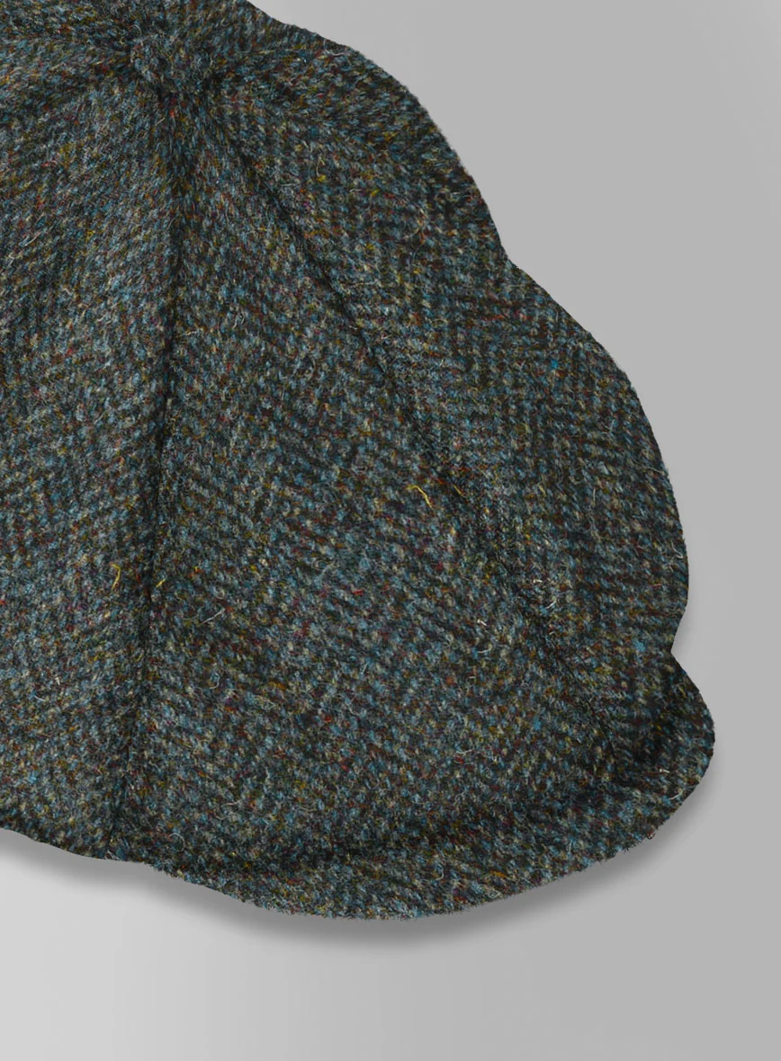 Harris Tweed Ridge Blue Herringbone Newsboy Cap - Image 3