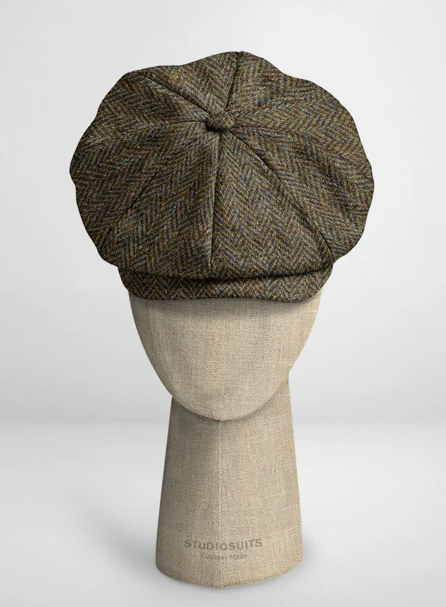 Harris Tweed Ridge Brown Herringbone Newsboy Cap