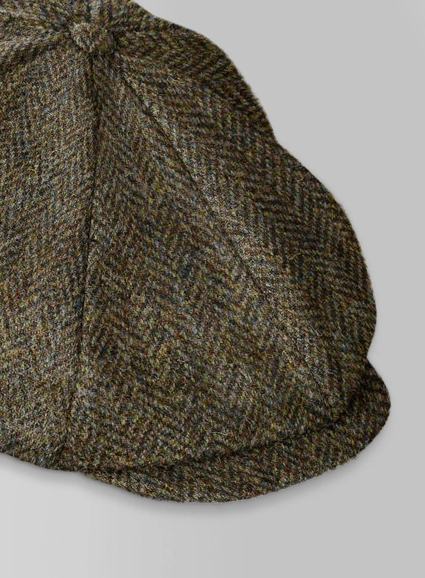 Harris Tweed Ridge Brown Herringbone Newsboy Cap - Image 4
