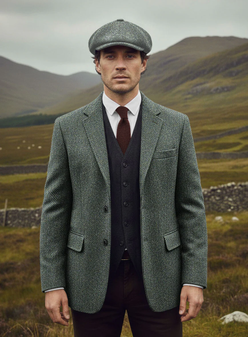 Harris Tweed Wide Herringbone Green Jacket - Image 2