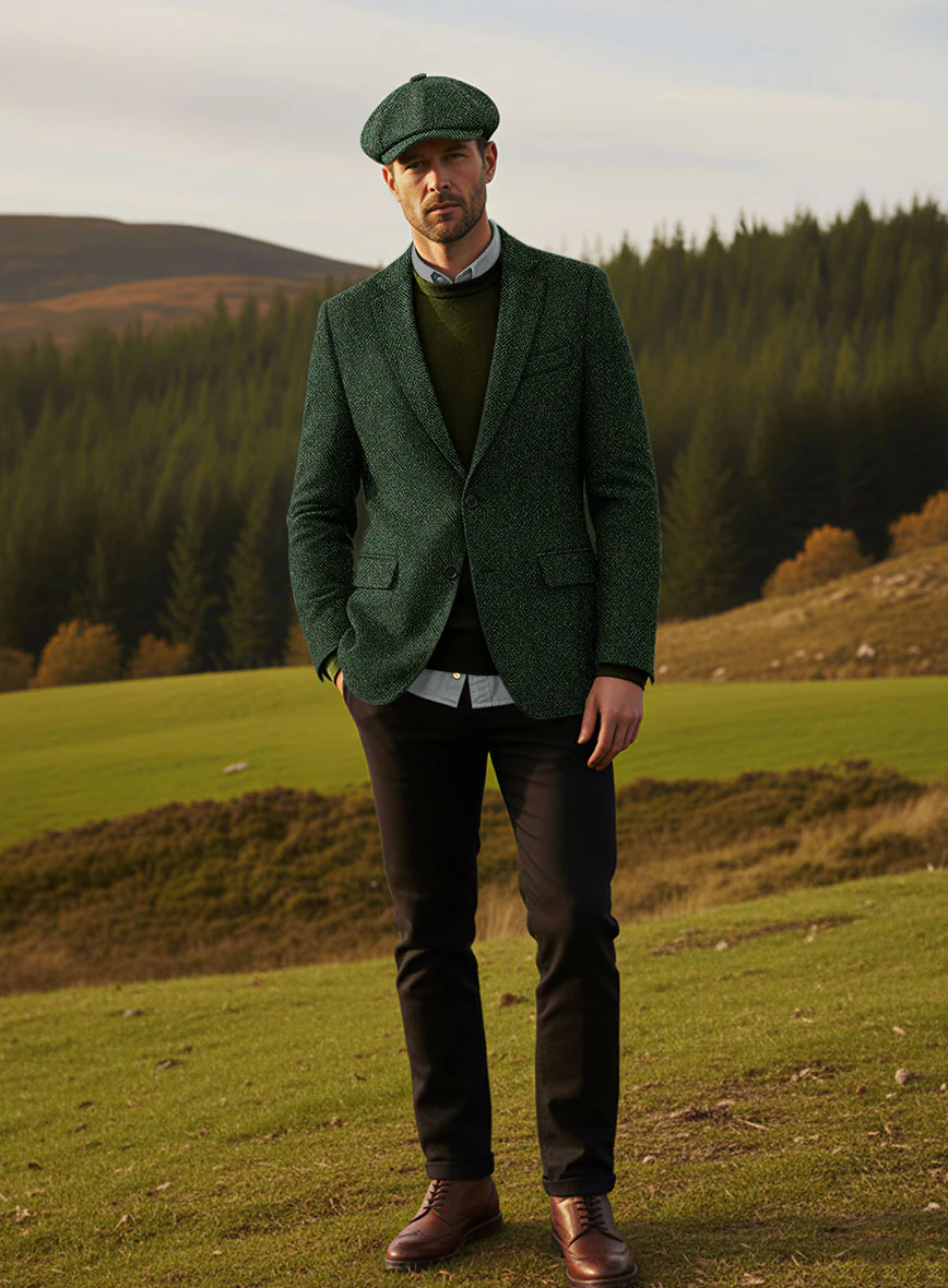 Harris Tweed Wide Herringbone Royal Green Jacket - Image 2