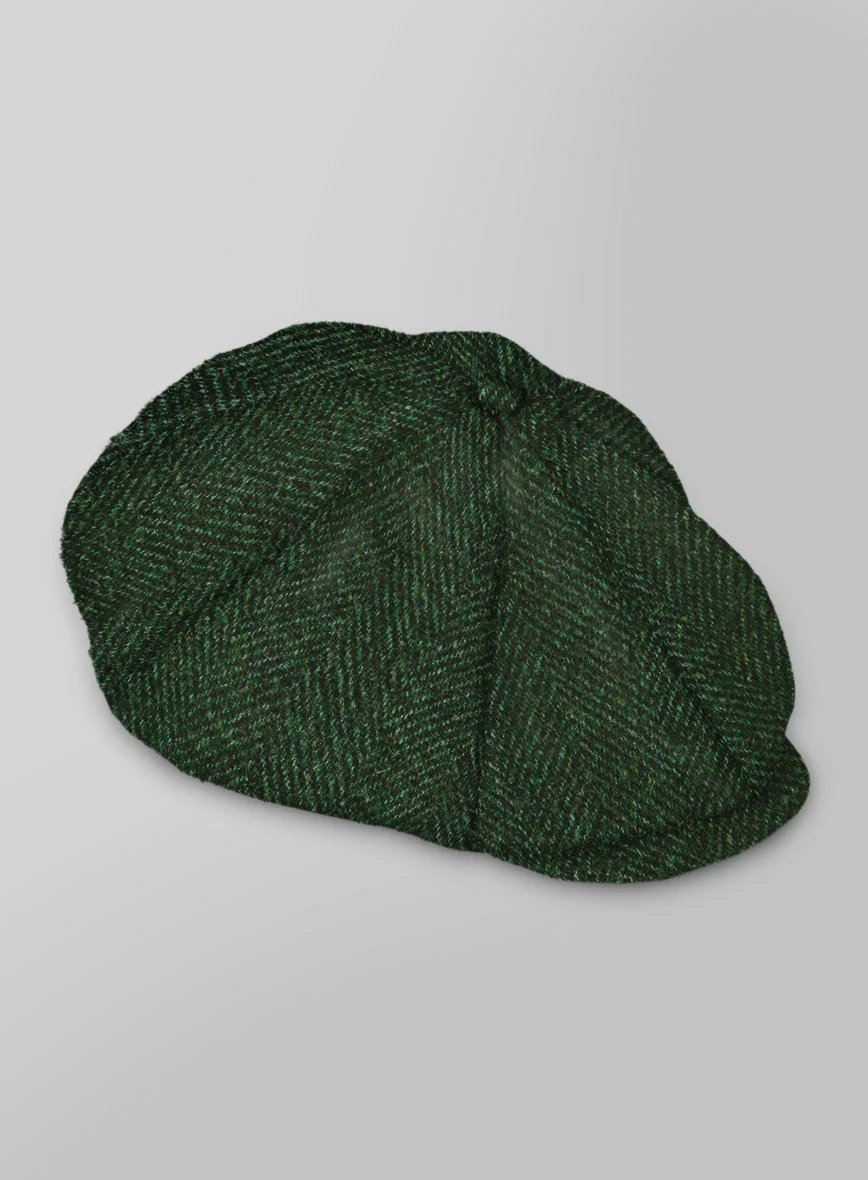 Harris Tweed Wide Herringbone Royal Green Newsboy Cap - Image 3