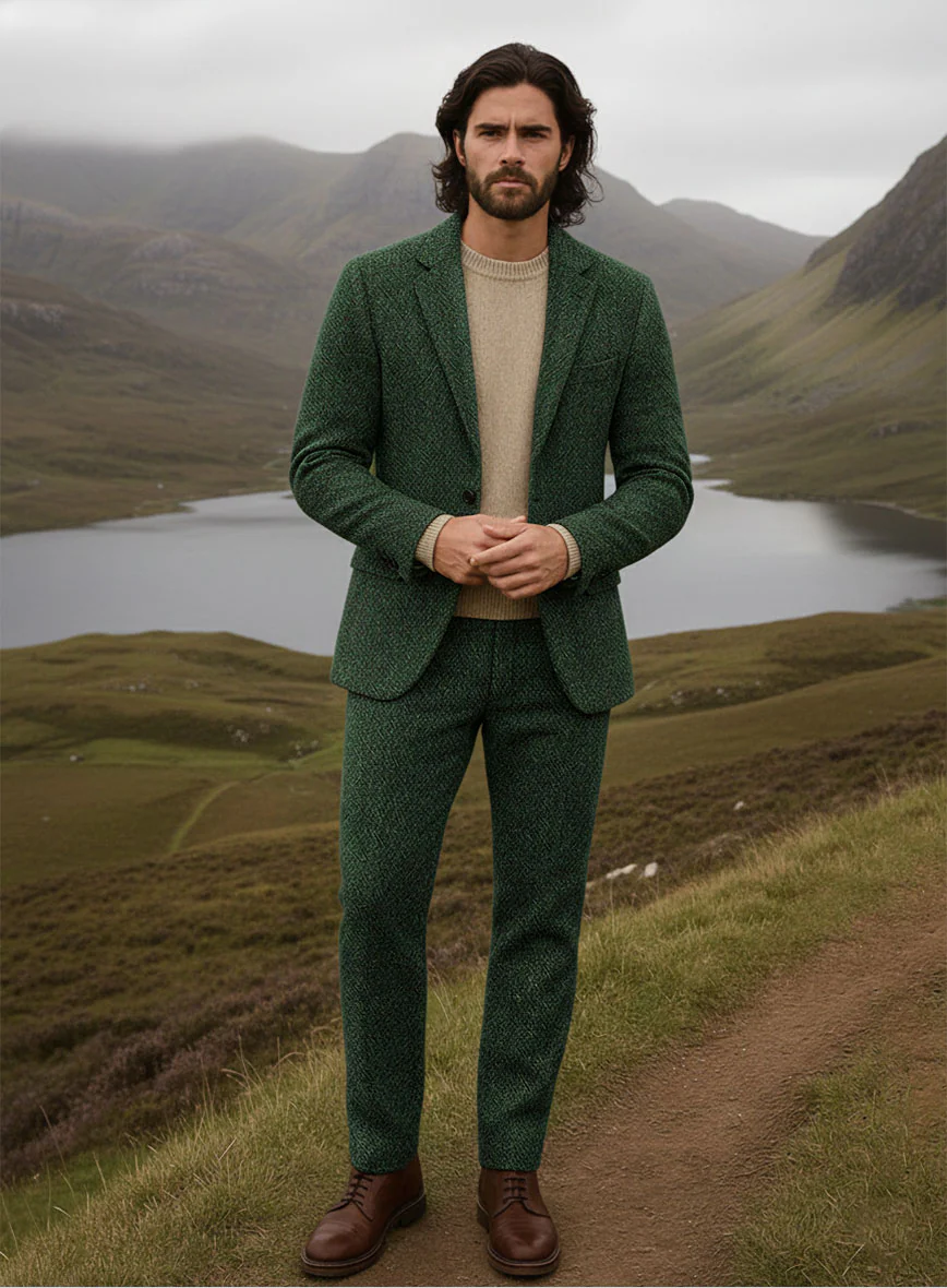 Harris Tweed Wide Herringbone Royal Green Suit