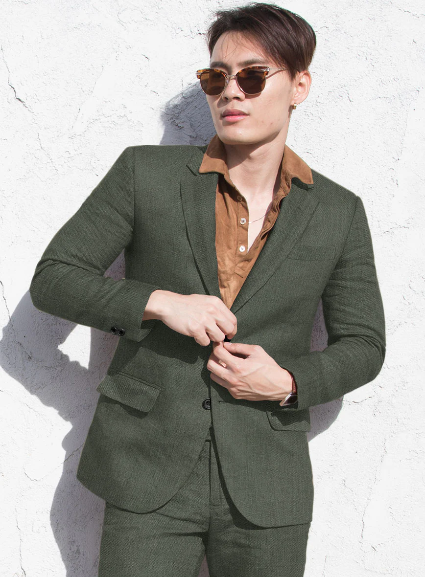 Heavy Linen Green Jacket - Image 2