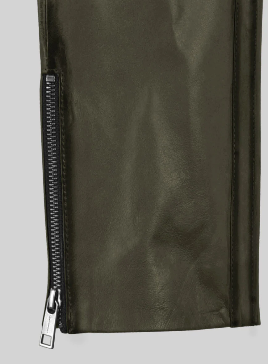 Hector Burnt Olive Leather Pants - Image 4