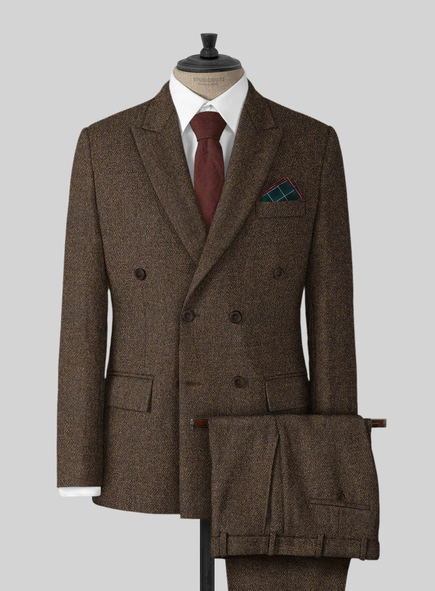 Highlander Dark Brown Tweed Double Breasted Suit