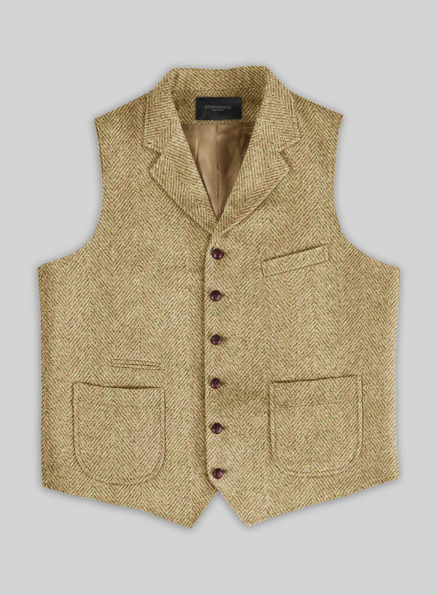 Highlander Heavy Beige Herringbone Tweed Hunting Vest