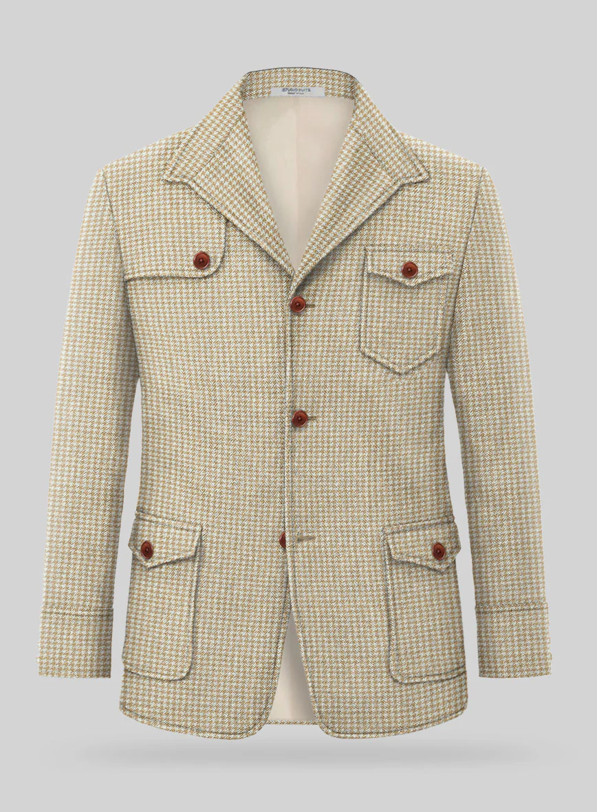Highlander Heavy Beige Houndstooth Hunter Style Tweed Jacket