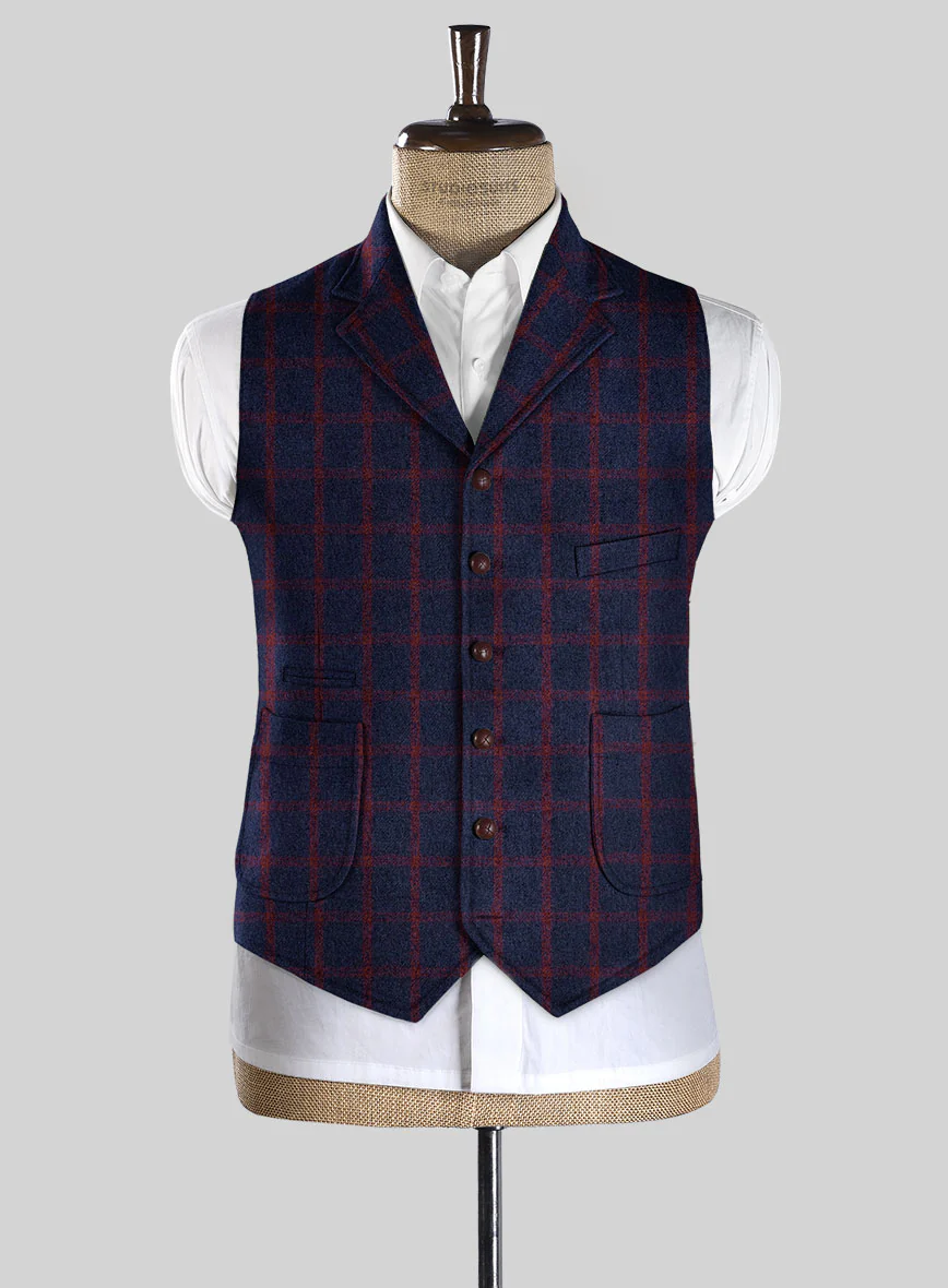 Highlander Heavy Blue Check Tweed Hunting Vest - Image 2