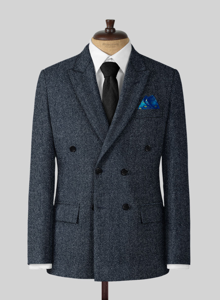 Highlander Heavy Blue Herringbone Tweed Double Breasted Suit - Image 2