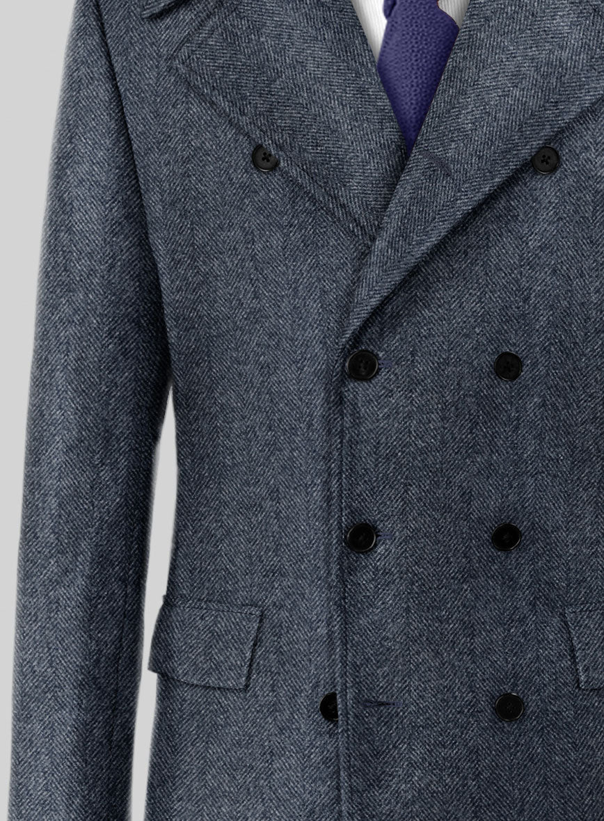 Highlander Heavy Blue Herringbone Tweed GQ Overcoat - Image 3