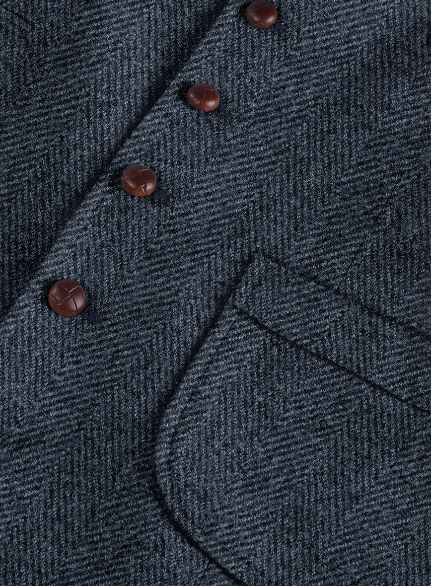 Highlander Heavy Blue Herringbone Tweed Hunting Vest - Image 4