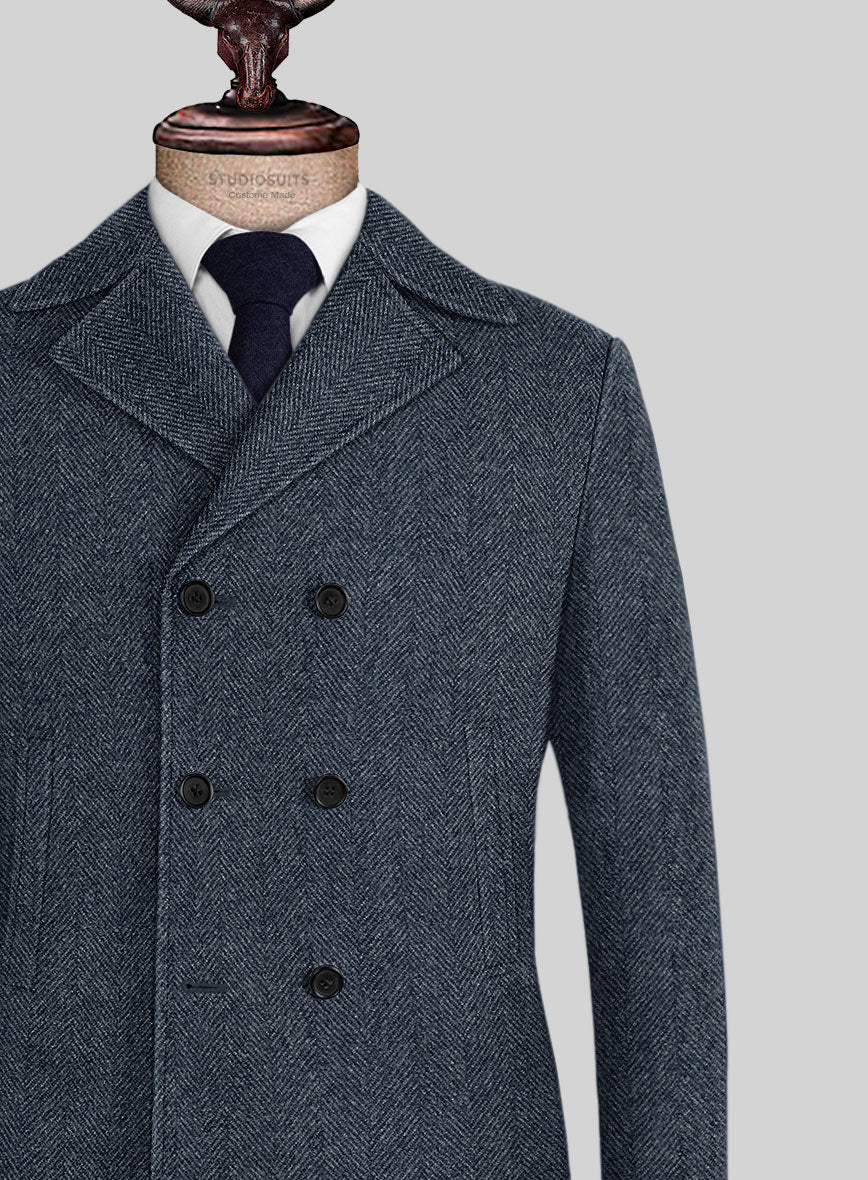Highlander Heavy Blue Herringbone Tweed Pea Coat - Image 2