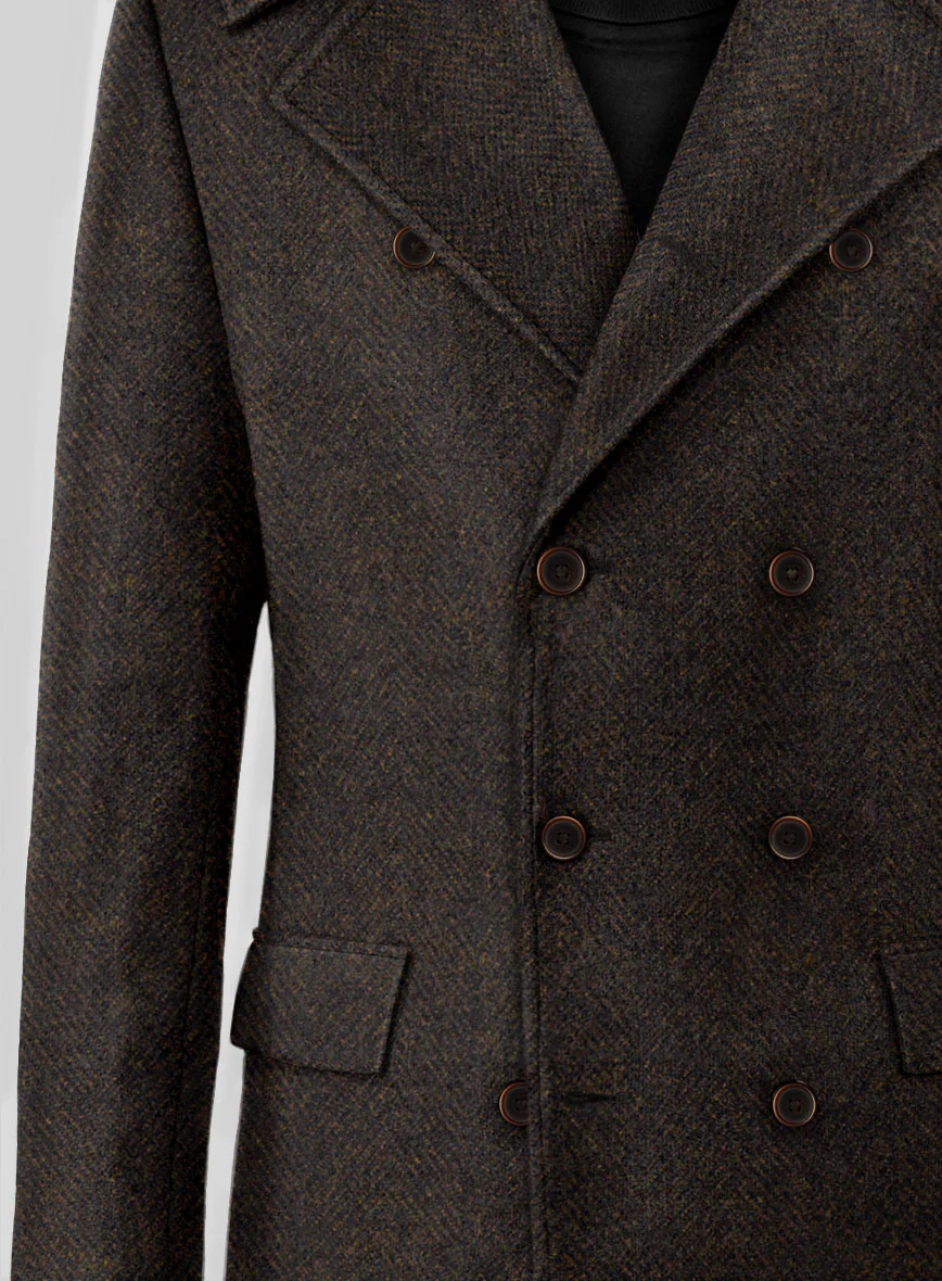 Highlander Heavy Dark Brown Herringbone Tweed GQ Overcoat - Image 3