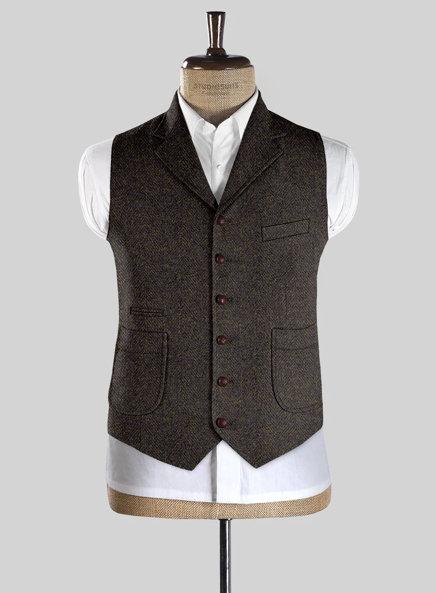 Highlander Heavy Dark Brown Herringbone Tweed Hunting Vest - Image 2