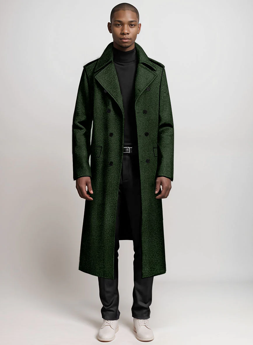 Highlander Heavy Green Herringbone Tweed GQ Overcoat - Image 2