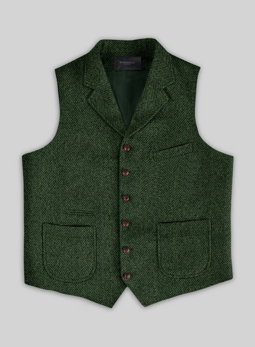 Highlander Heavy Green Herringbone Tweed Hunting Vest