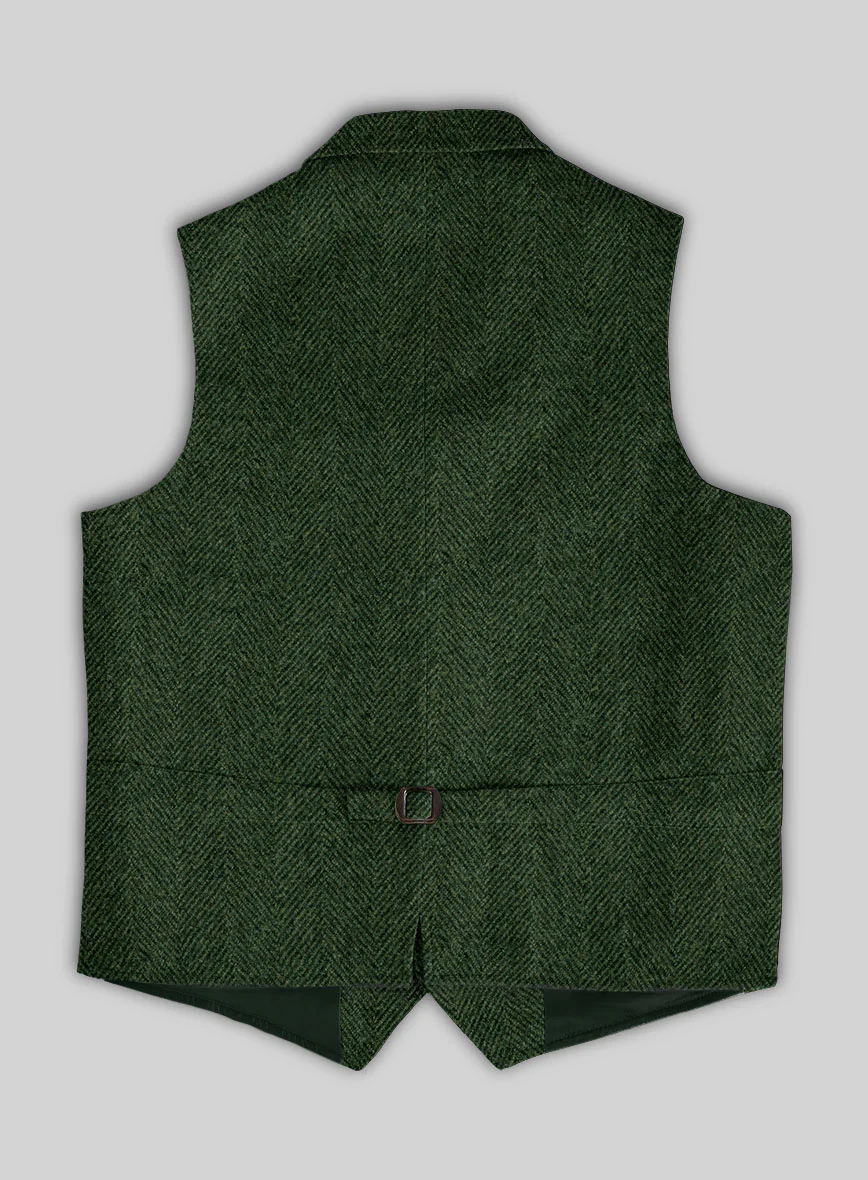 Highlander Heavy Green Herringbone Tweed Hunting Vest - Image 3