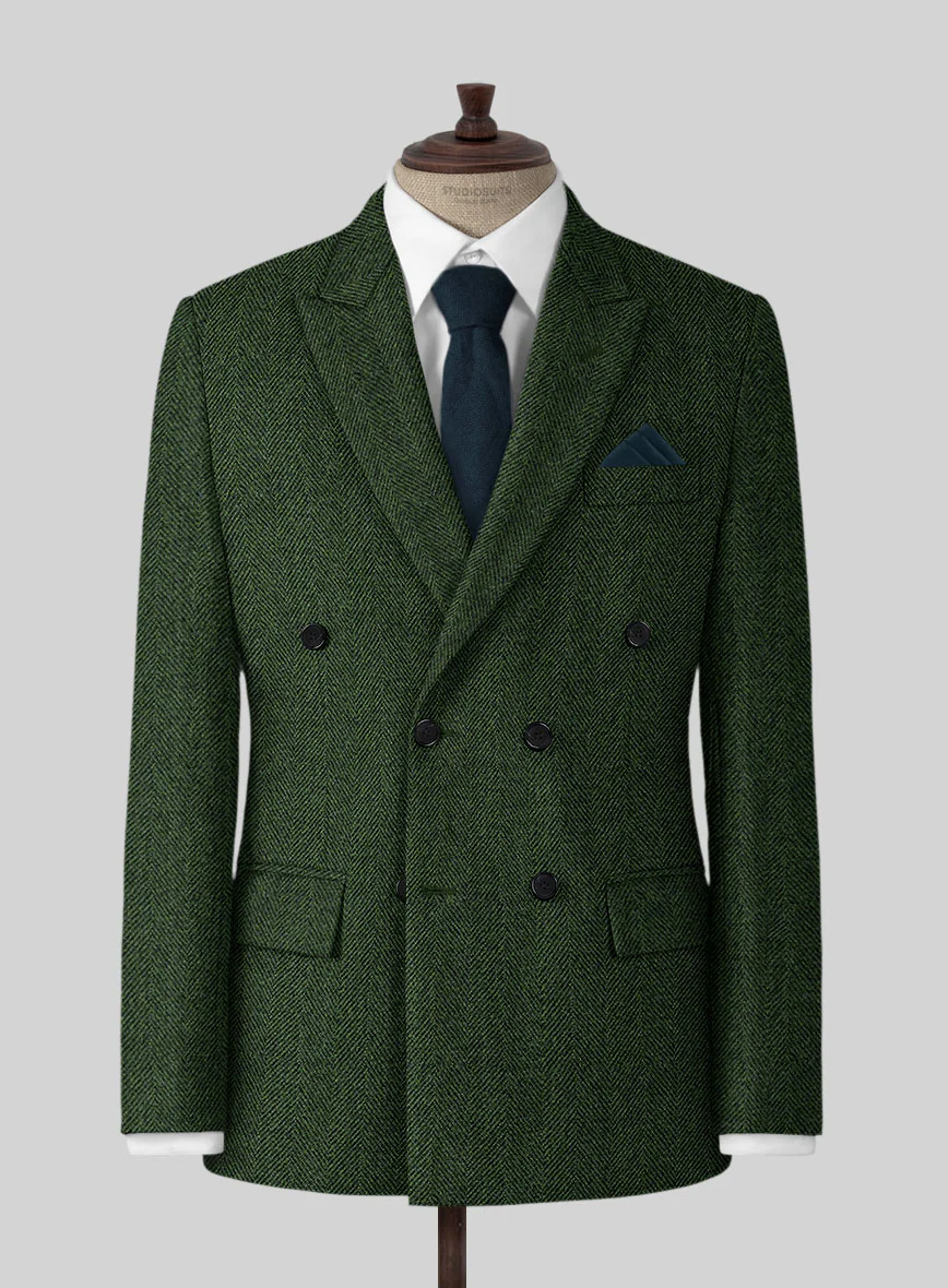 Highlander Heavy Green Herringbone Tweed Double Breasted Jacket