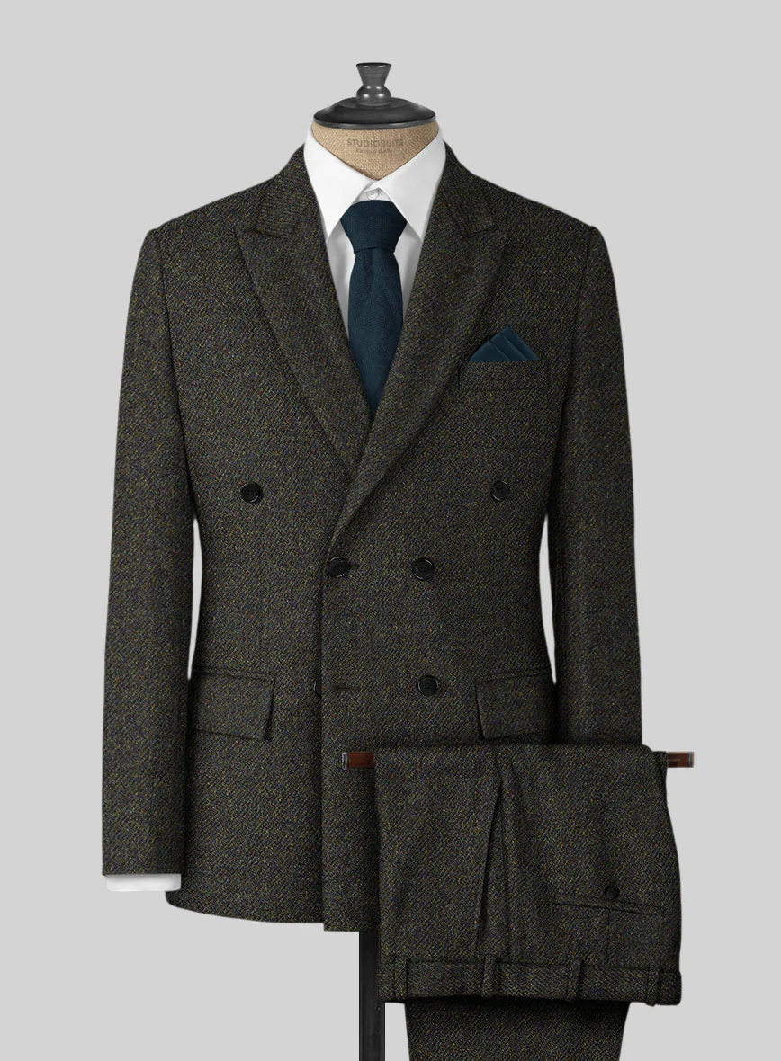 Highlander Heavy Heritage Green Tweed Double Breasted Suit