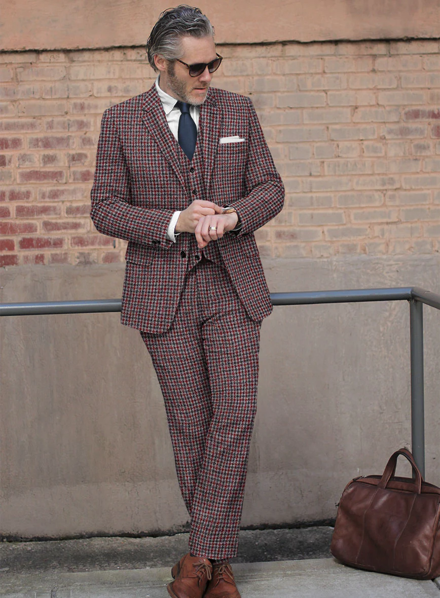 Highlander Heavy Maroon Houndstooth Tweed Suit - Image 2