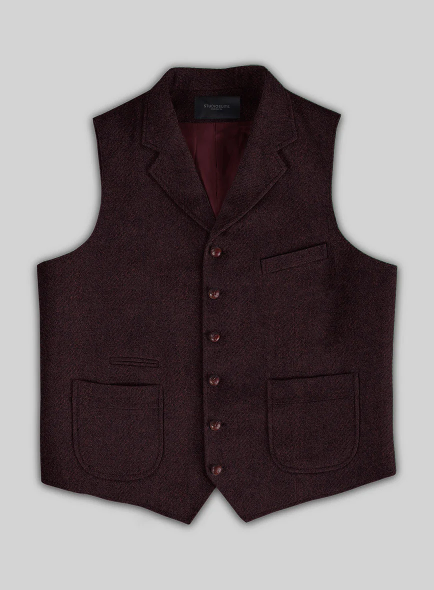 Highlander Heavy Wine Herringbone Tweed Hunting Vest