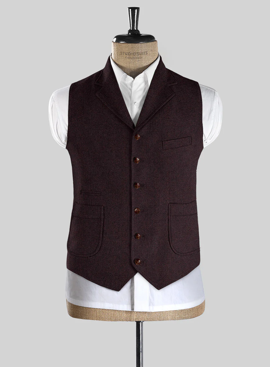 Highlander Heavy Wine Herringbone Tweed Hunting Vest - Image 2