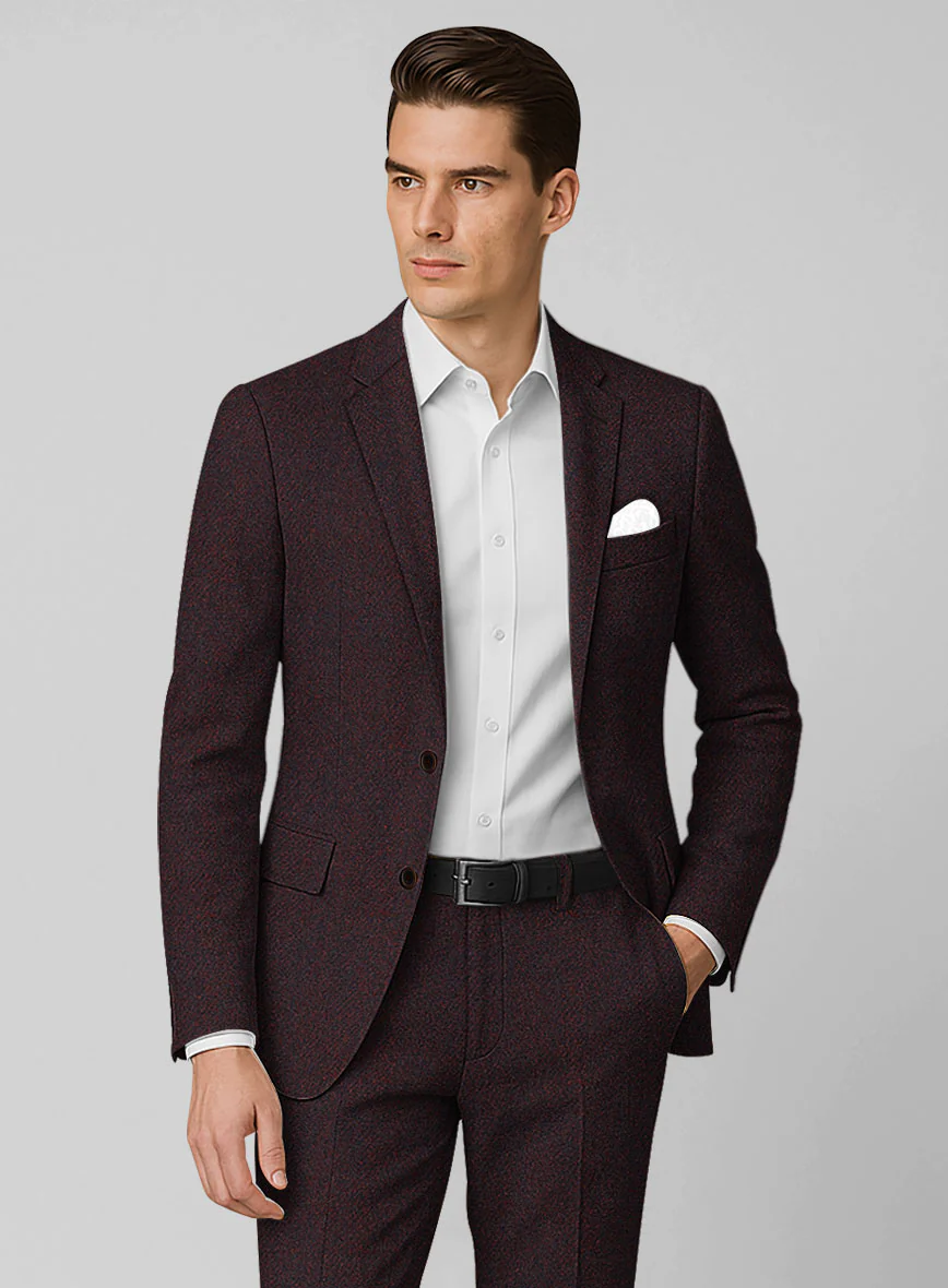Highlander Heavy Wine Herringbone Tweed Suit - Image 3