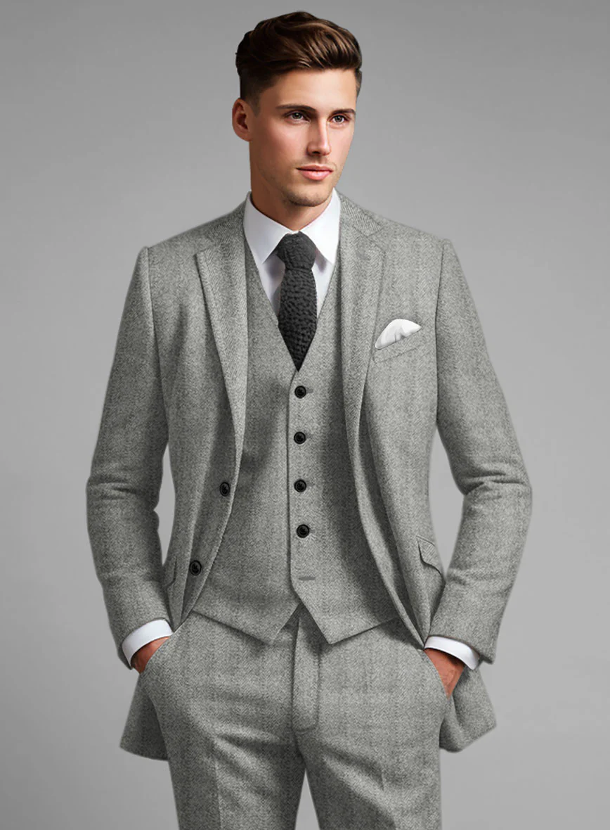 Highlander Light Gray Herringbone Tweed Suit - Image 4