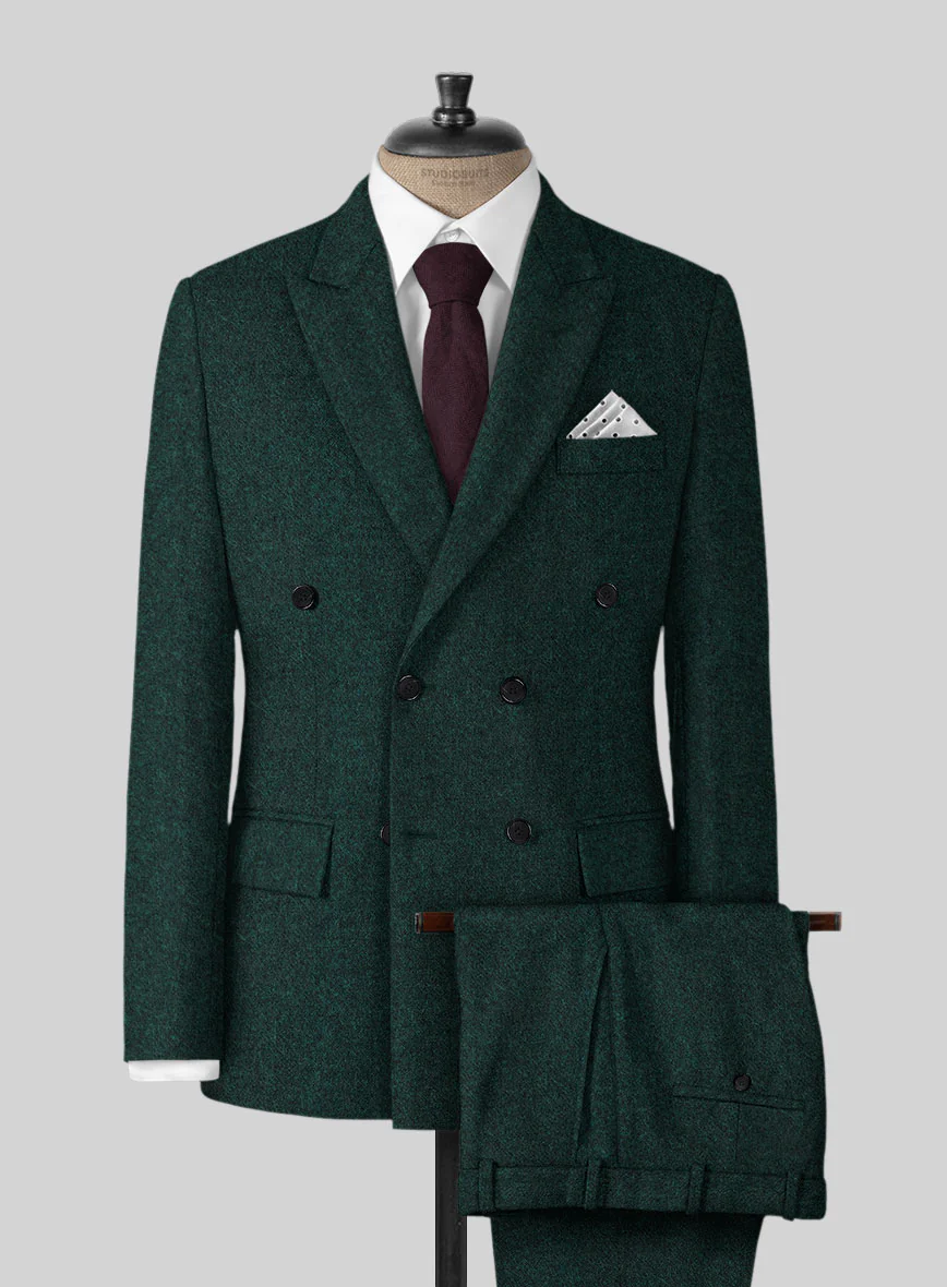 Highlander Melange Green Tweed Double Breasted Suit
