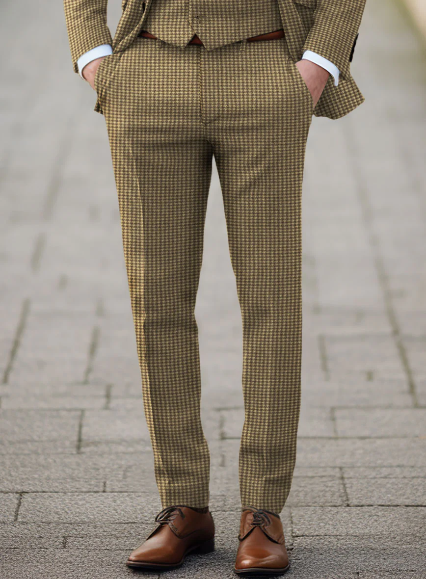 Houndstooth Tan Brown Tweed Pants - Image 2