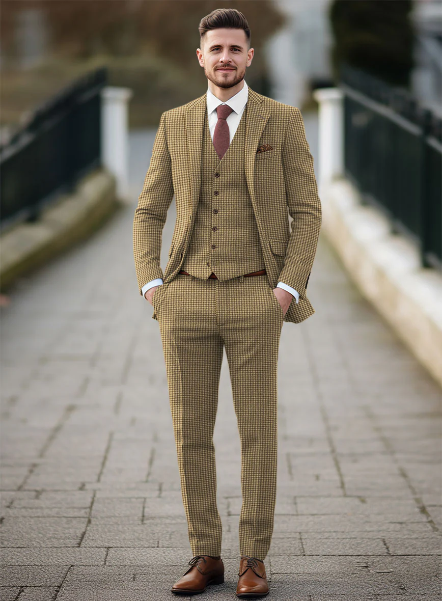 Houndstooth Tan Brown Tweed Suit - Image 2