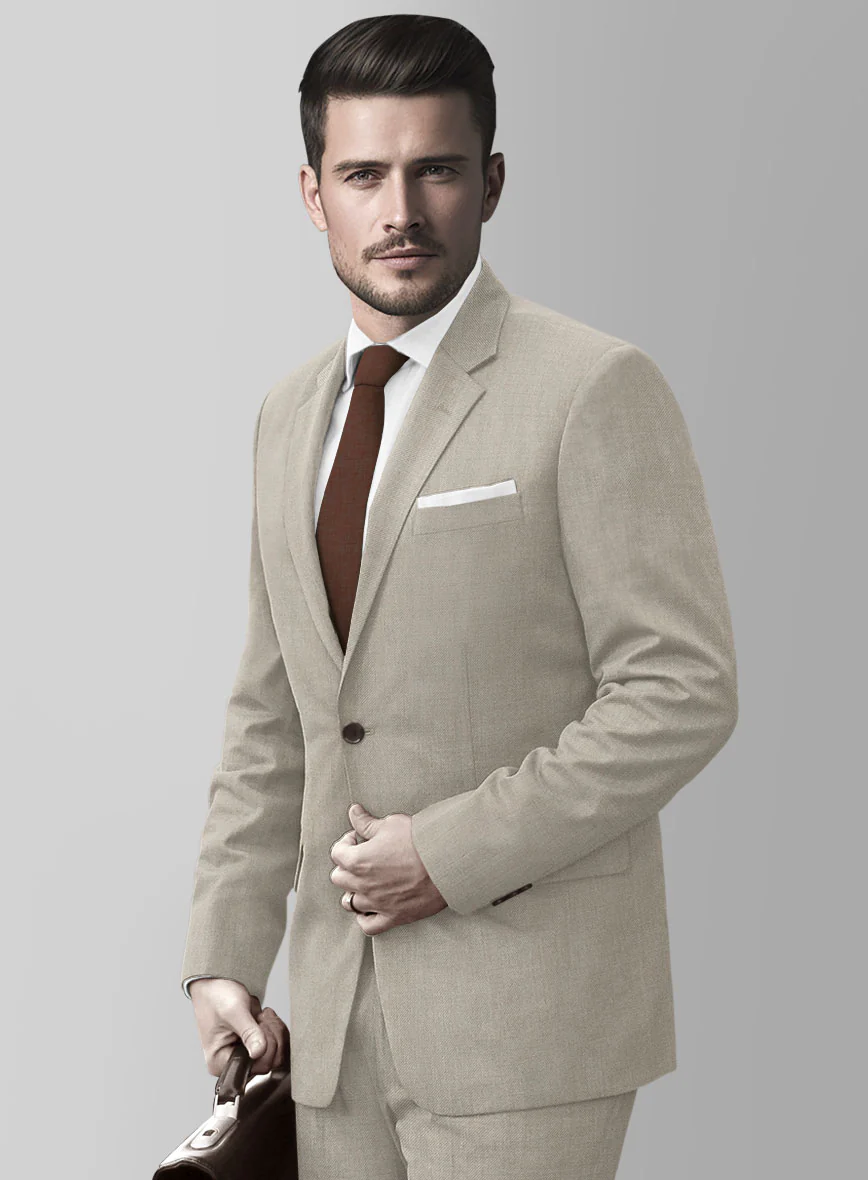 Huddersfield Stretch Muted Beige Wool Jacket - Image 2