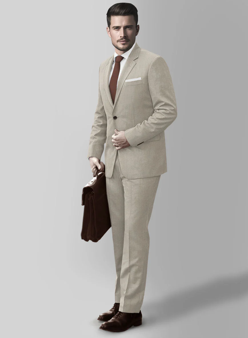 Huddersfield Stretch Muted Beige Wool Suit - Image 2
