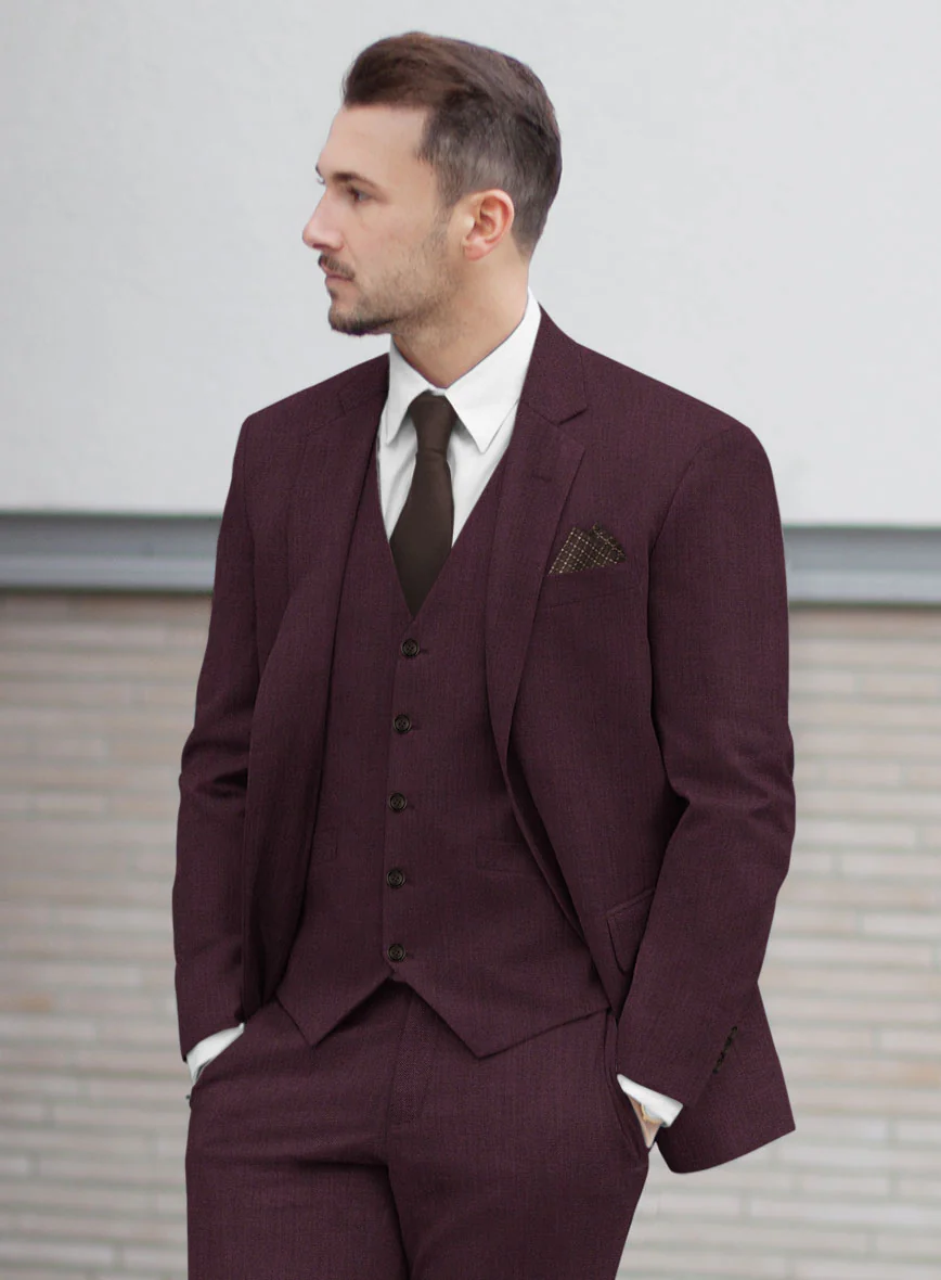 Huddersfield Stretch Wine Wool Suit - Image 4