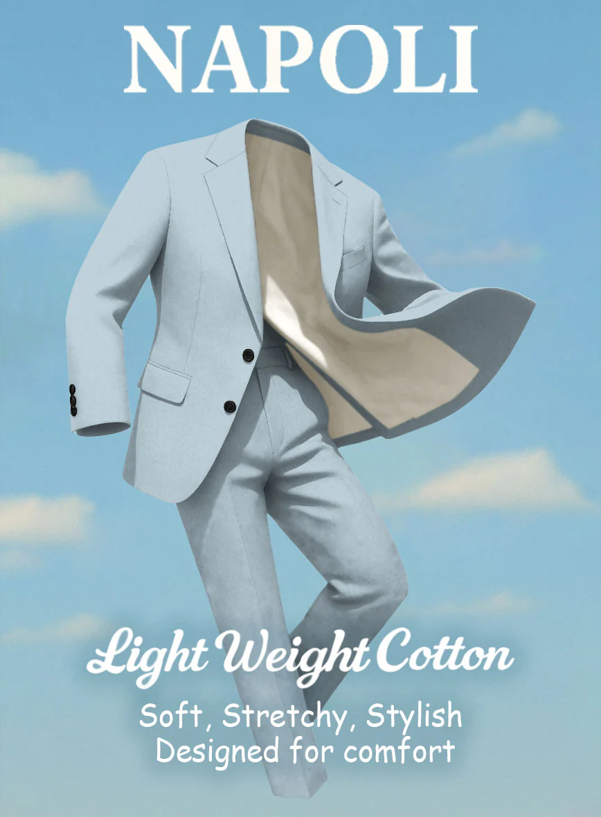 Ice Blue Napoli Stretch Light Weight Cotton Pants - Image 4