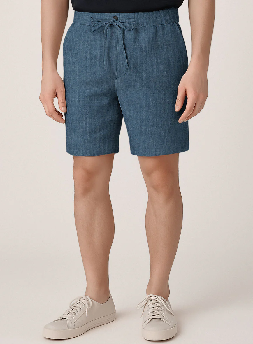 Indigo Blue Linen Shorts - Image 2