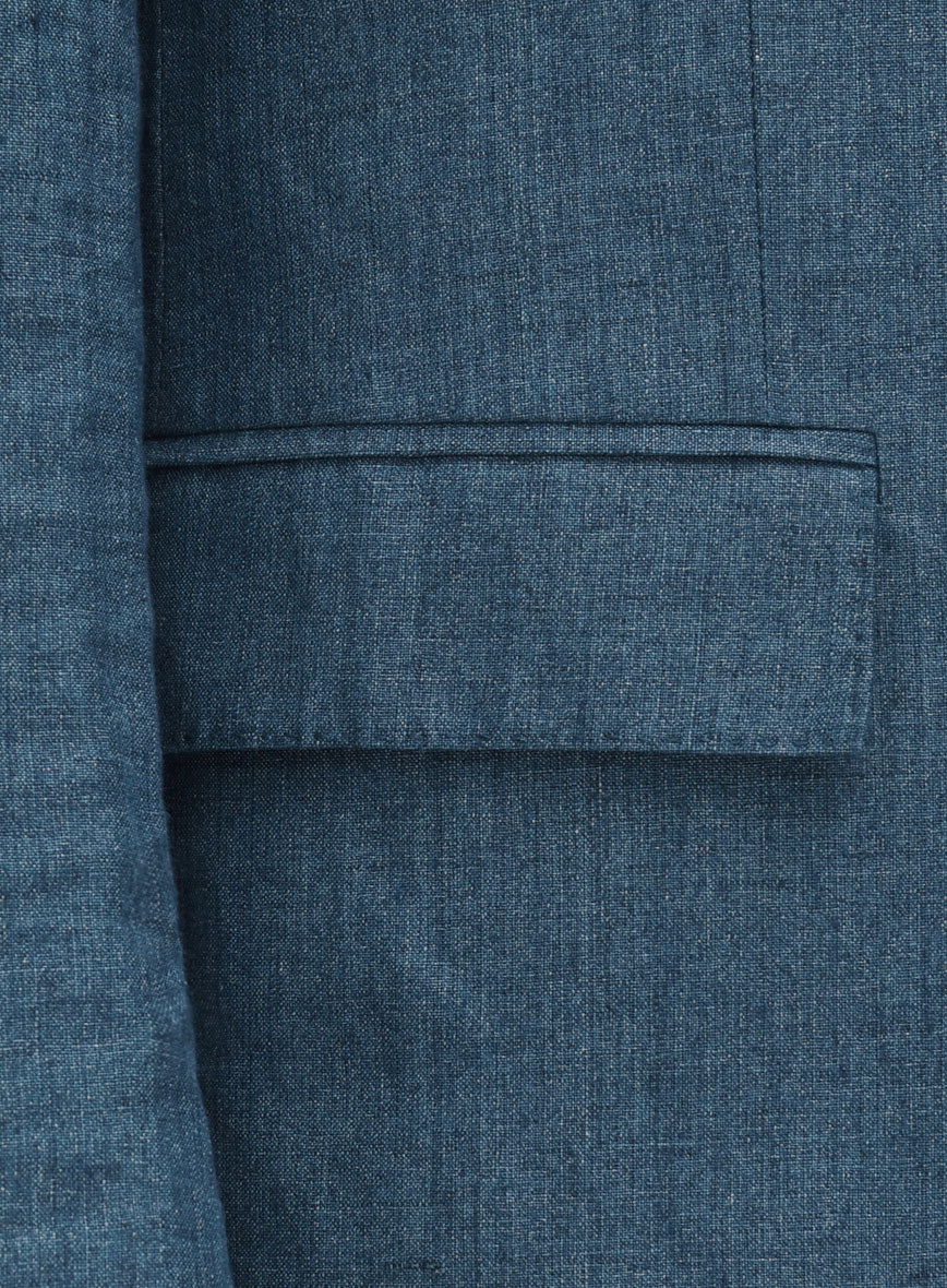 Indigo Blue Linen Double Breasted Suit - Golden Buttons - Image 6