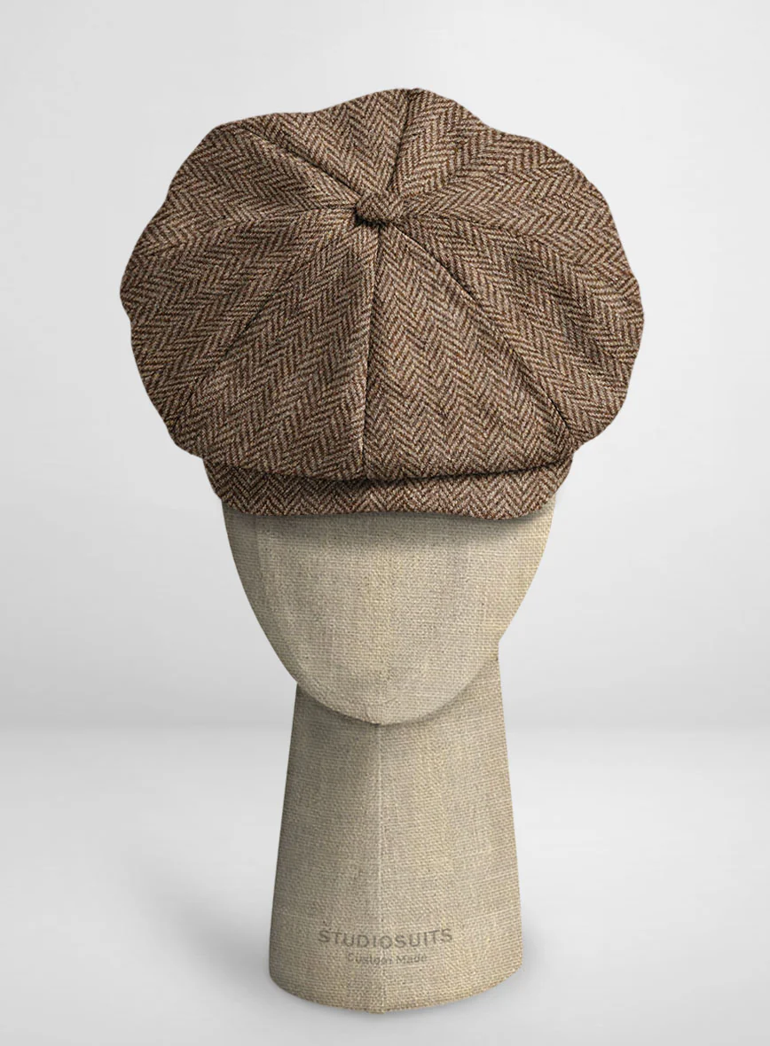 Irish Brown Herringbone Tweed Newsboy Cap
