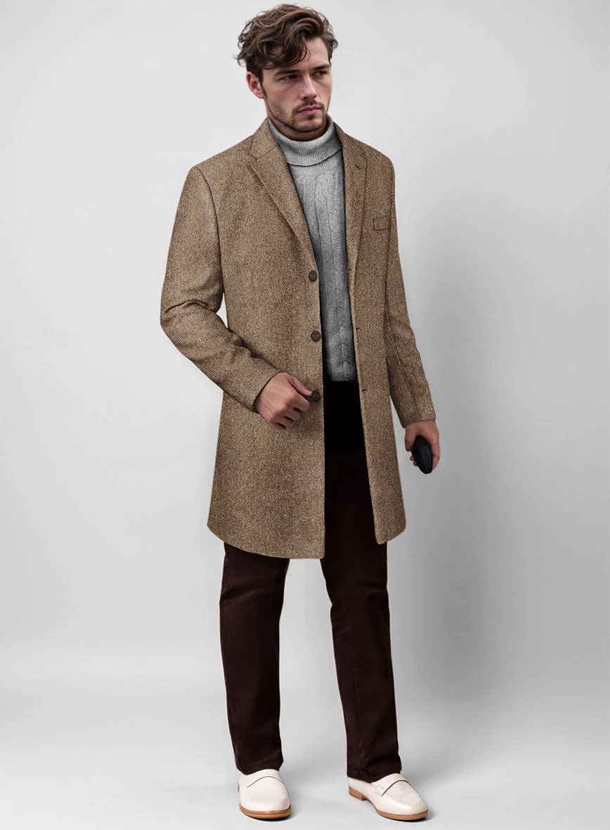 Irish Brown Herringbone Tweed Overcoat - Image 2