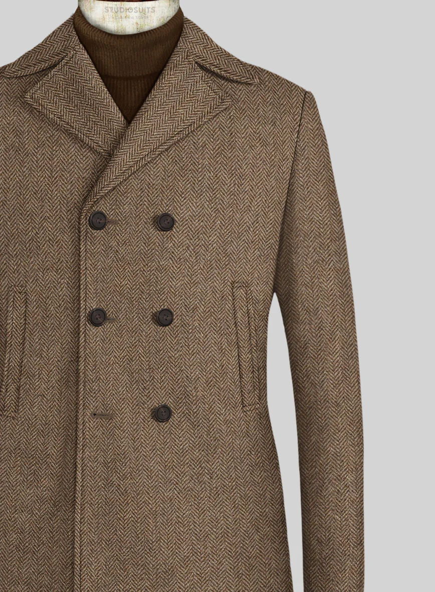 Irish Brown Herringbone Tweed Pea Coat - Image 2