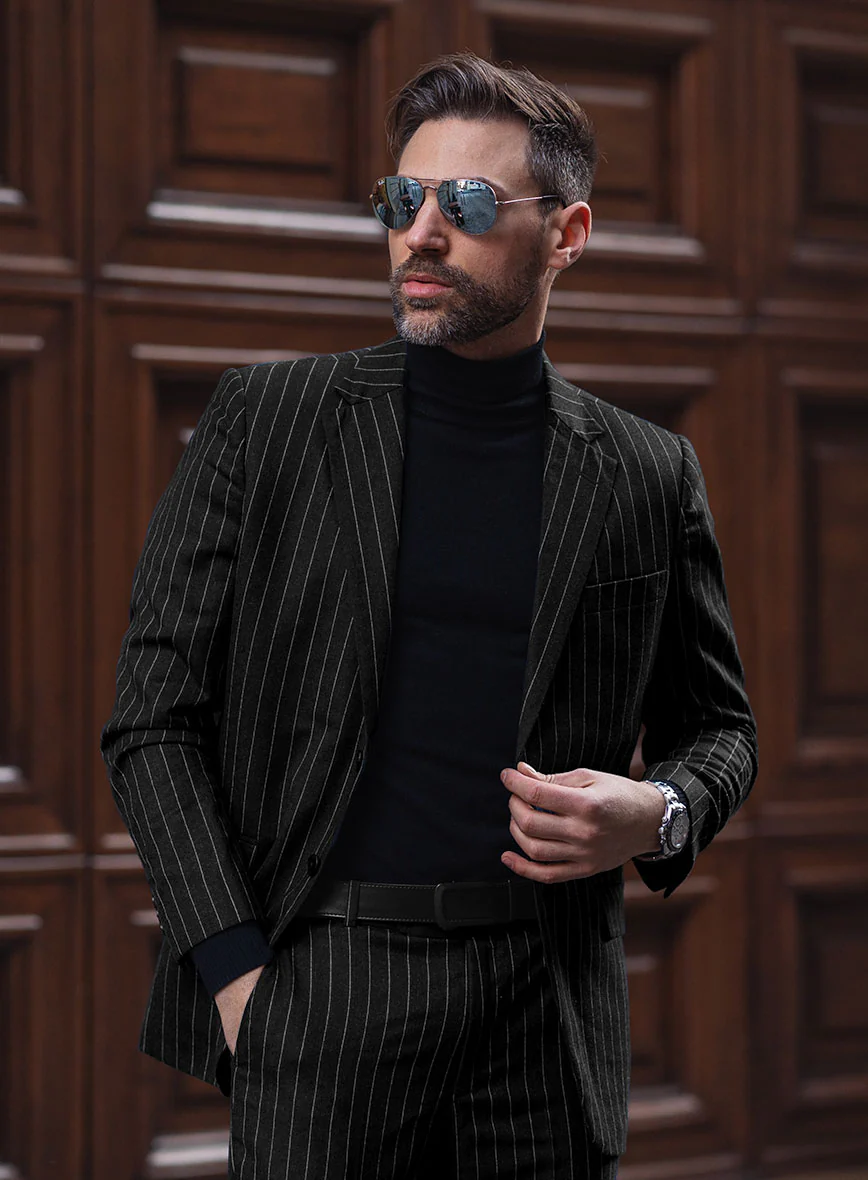 Italian Afito Black Chalkstripe Flannel Suit - Image 4