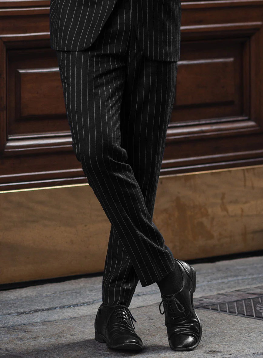 Italian Afito Black Chalkstripe Flannel Suit - Image 5