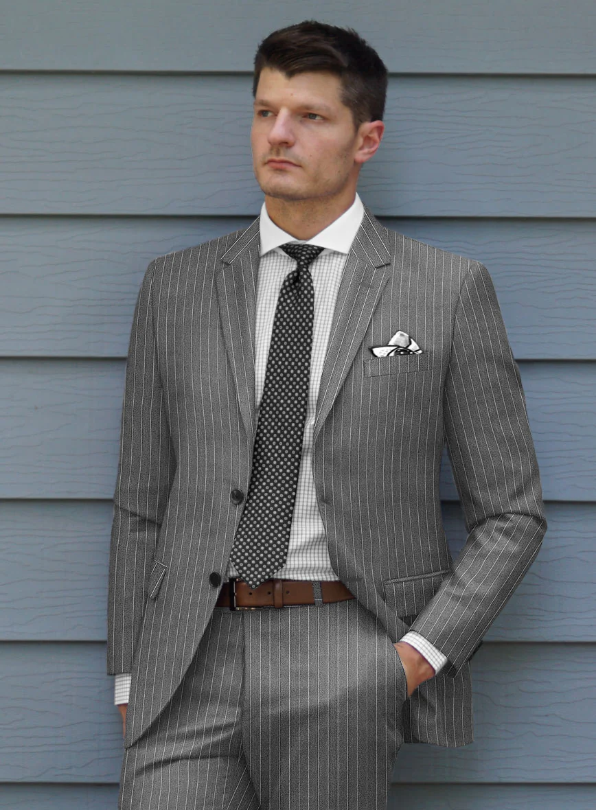 Italian Afito Gray Chalkstripe Flannel Jacket - Image 2
