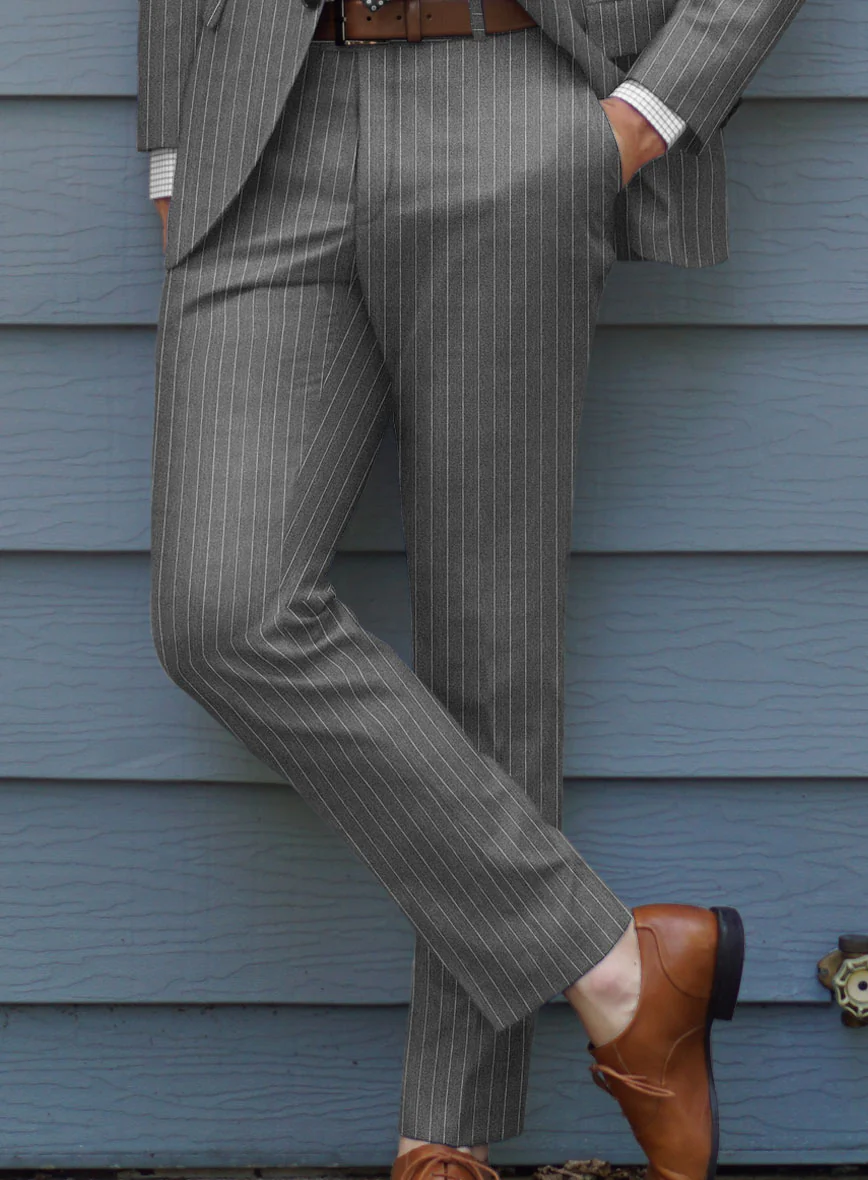 Italian Afito Gray Chalkstripe Flannel Suit - Image 5