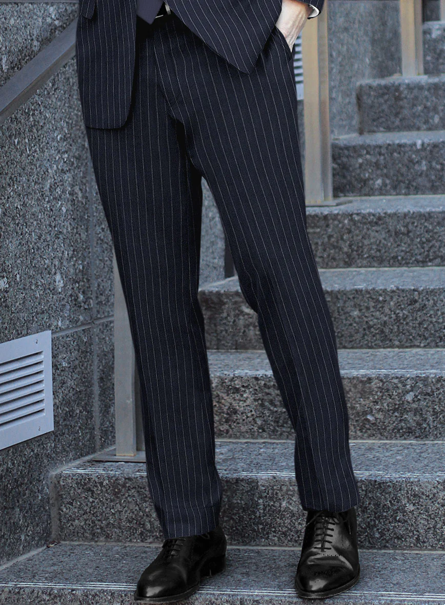 Italian Afito Indigo Blue Chalkstripe Flannel Pants - Image 2