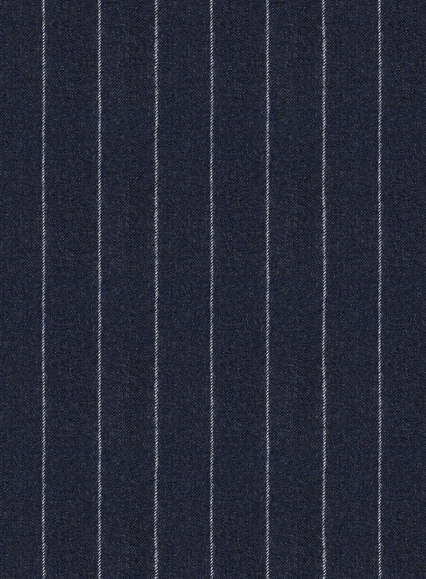 Italian Afito Indigo Blue Chalkstripe Flannel Pants - Image 3