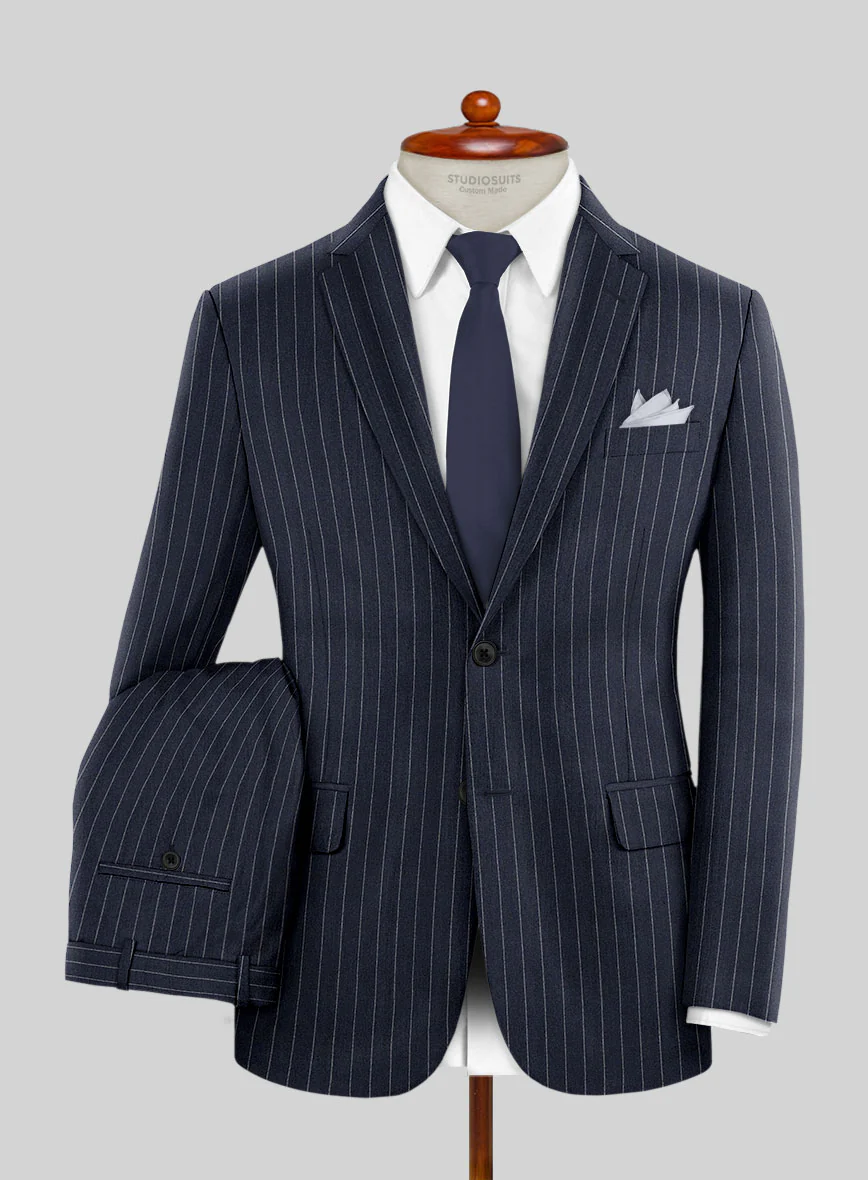 Italian Afito Indigo Blue Chalkstripe Flannel Suit - Image 3
